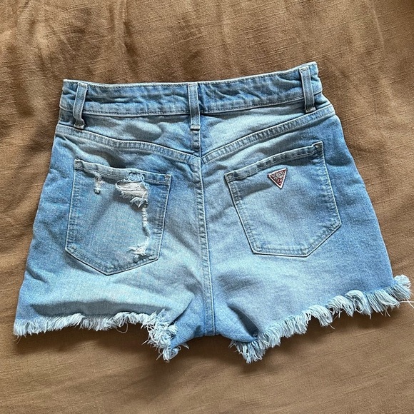 Women's Guess Distressed Denim Shorts - Blue - Picture 3 of 3